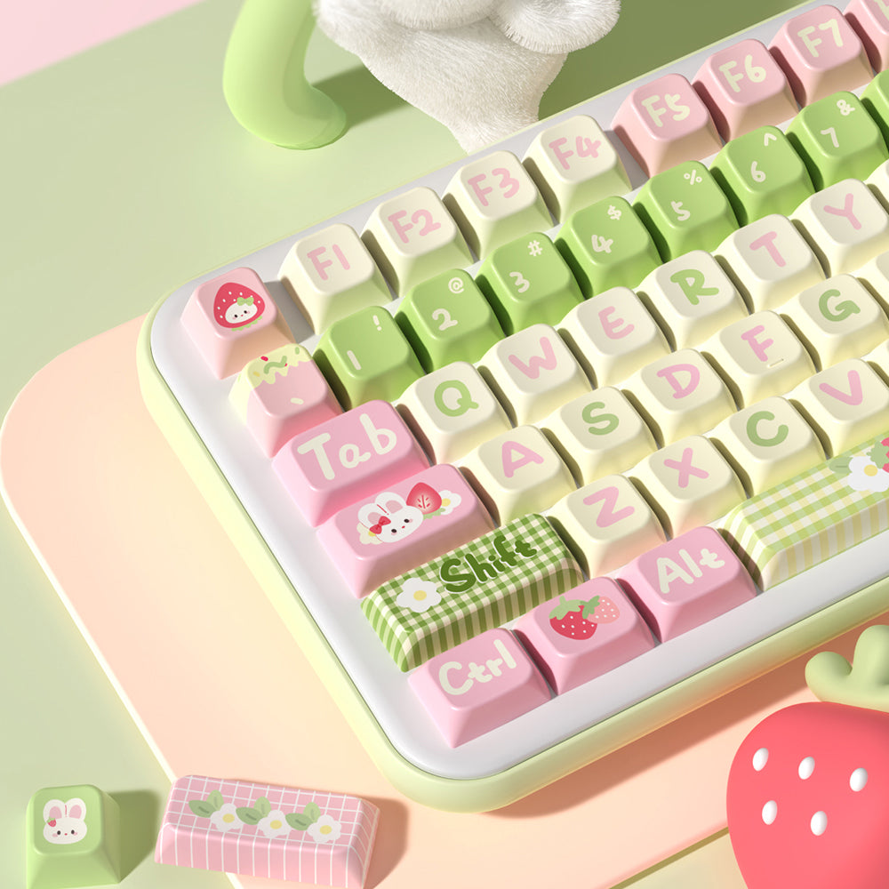 Strawberry Milk Bunny (Lime) Cute Keycap Set, MDA/Cherry Profile, PBT Dye Sub Key Cap