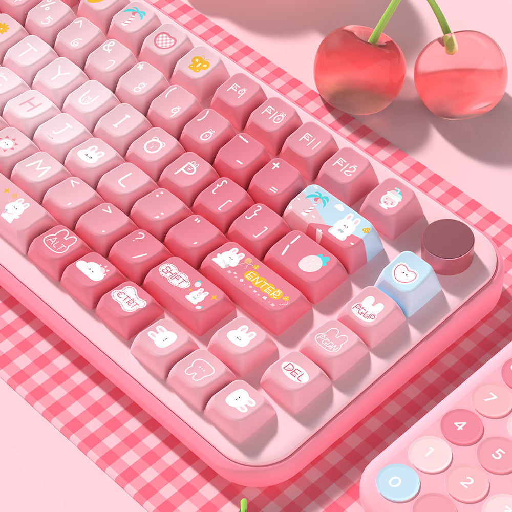 Summer Bunny (Pink) Cute Keycap Set, MDA Profile, PBT Dye Sub Key Cap