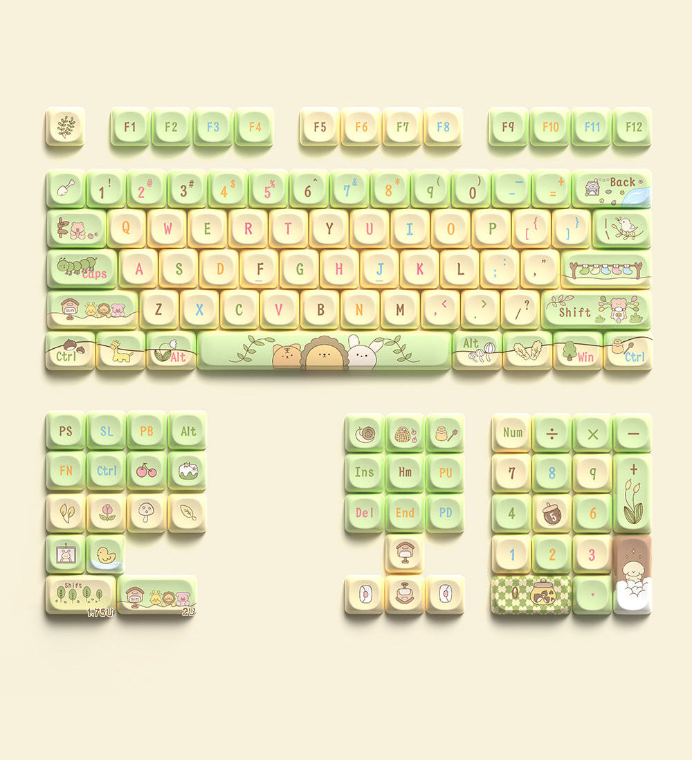 Forest Green Cute Keycap Set, MOA Profile, PBT Dye Sub Key Cap