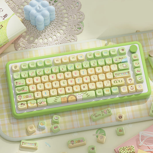 Forest Green Cute Keycap Set, MOA Profile, PBT Dye Sub Key Cap