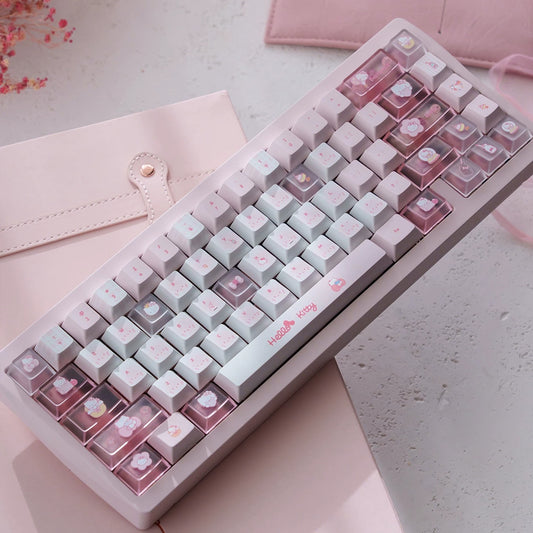 URE Hello Kitty Pink Cute Keycap Set, Cherry Profile, Dye Sub PBT + PC