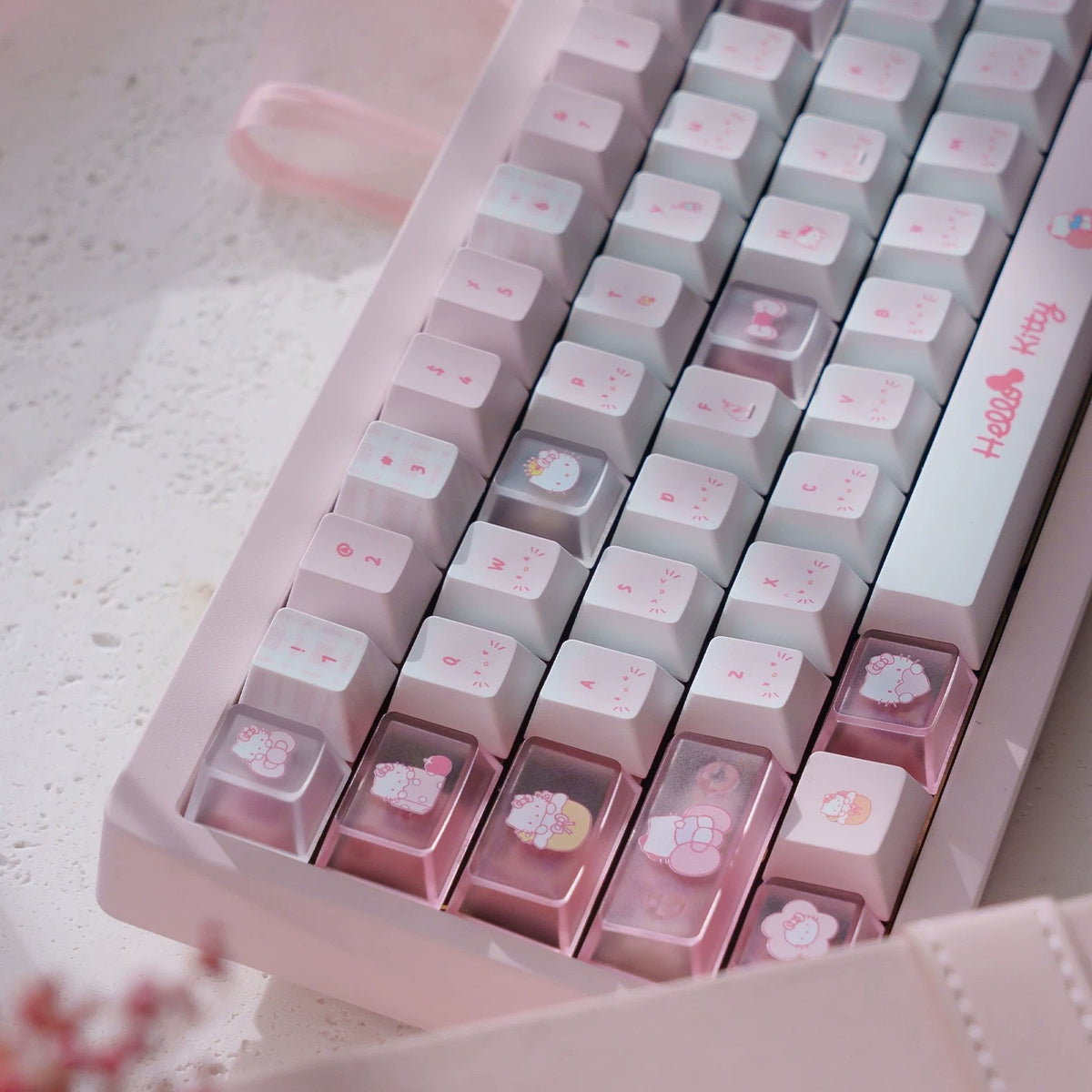 URE Hello Kitty Pink Cute Keycap Set, Cherry Profile, Dye Sub PBT + PC
