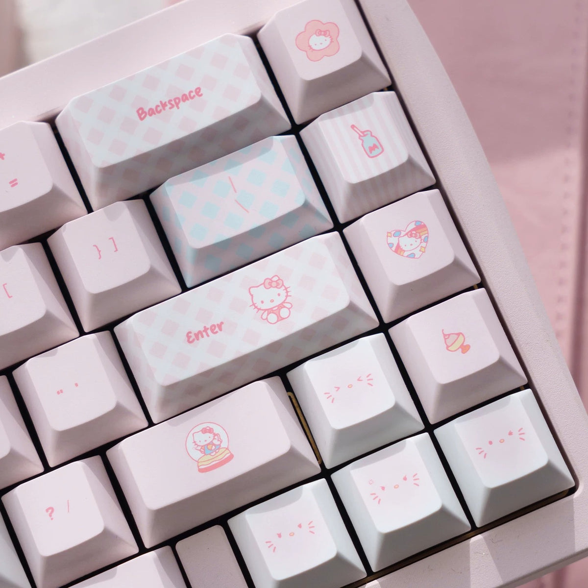 URE Hello Kitty Pink Cute Keycap Set, Cherry Profile, Dye Sub PBT + PC