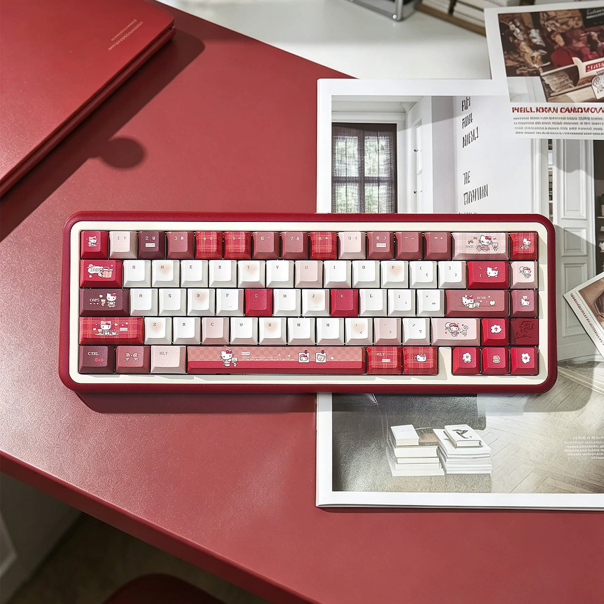 URE Kitty Red Cute Keycap Set, Cherry Profile, Dye Sub PBT