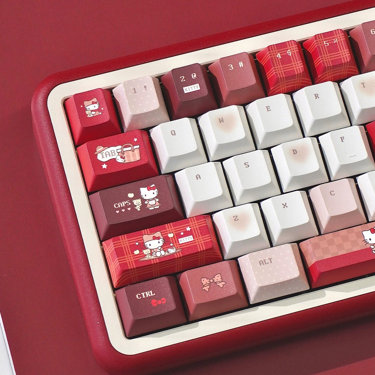 URE Kitty Red Cute Keycap Set, Cherry Profile, Dye Sub PBT