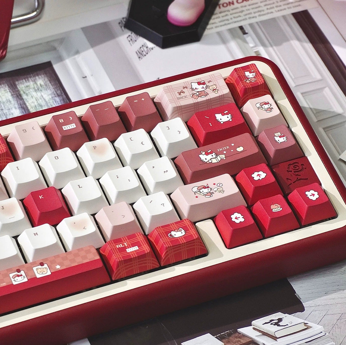URE Kitty Red Cute Keycap Set, Cherry Profile, Dye Sub PBT