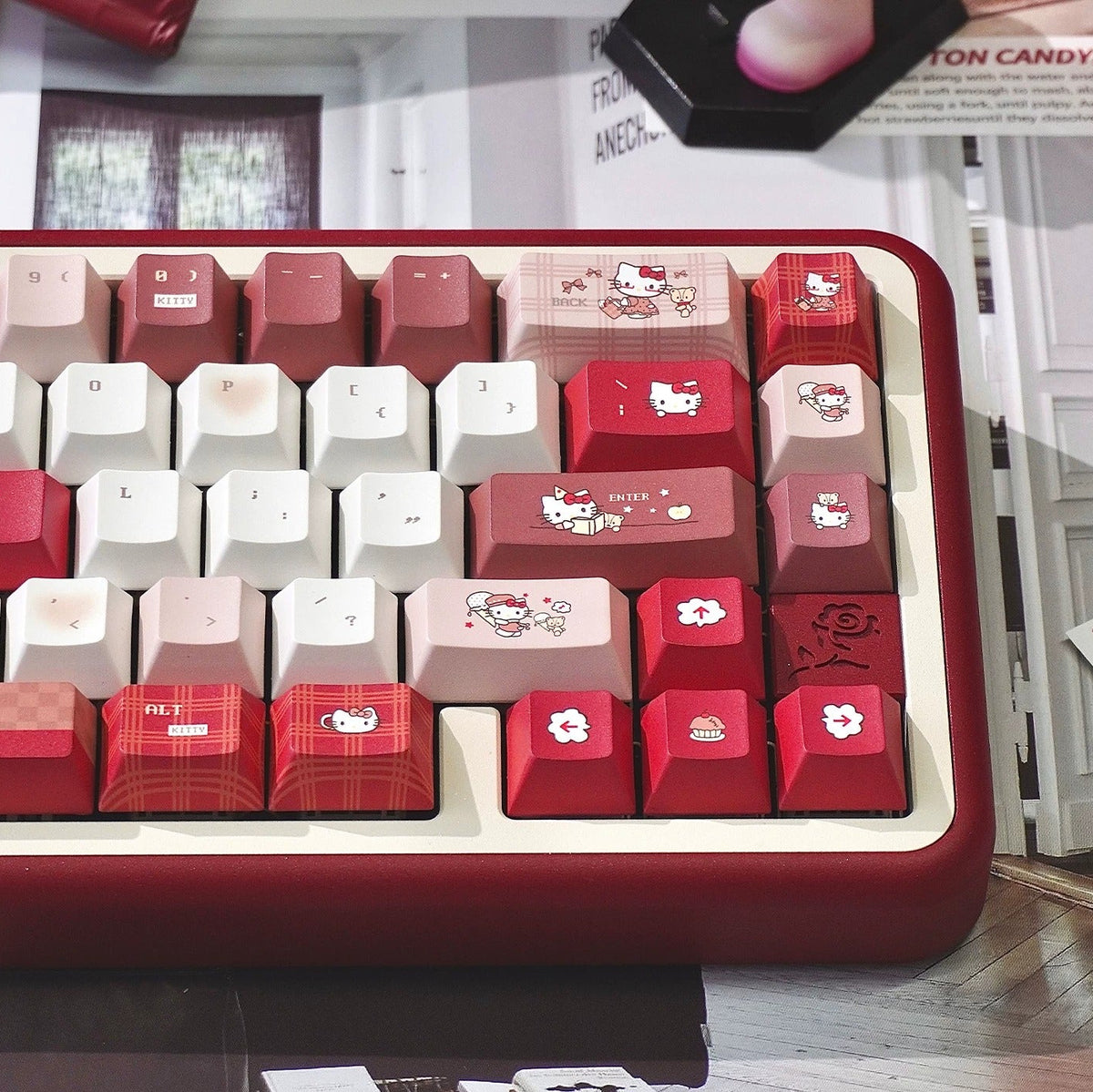 URE Kitty Red Cute Keycap Set, Cherry Profile, Dye Sub PBT