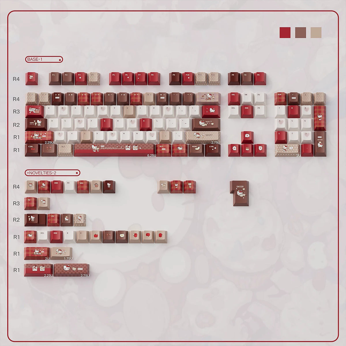 URE Kitty Red Cute Keycap Set, Cherry Profile, Dye Sub PBT
