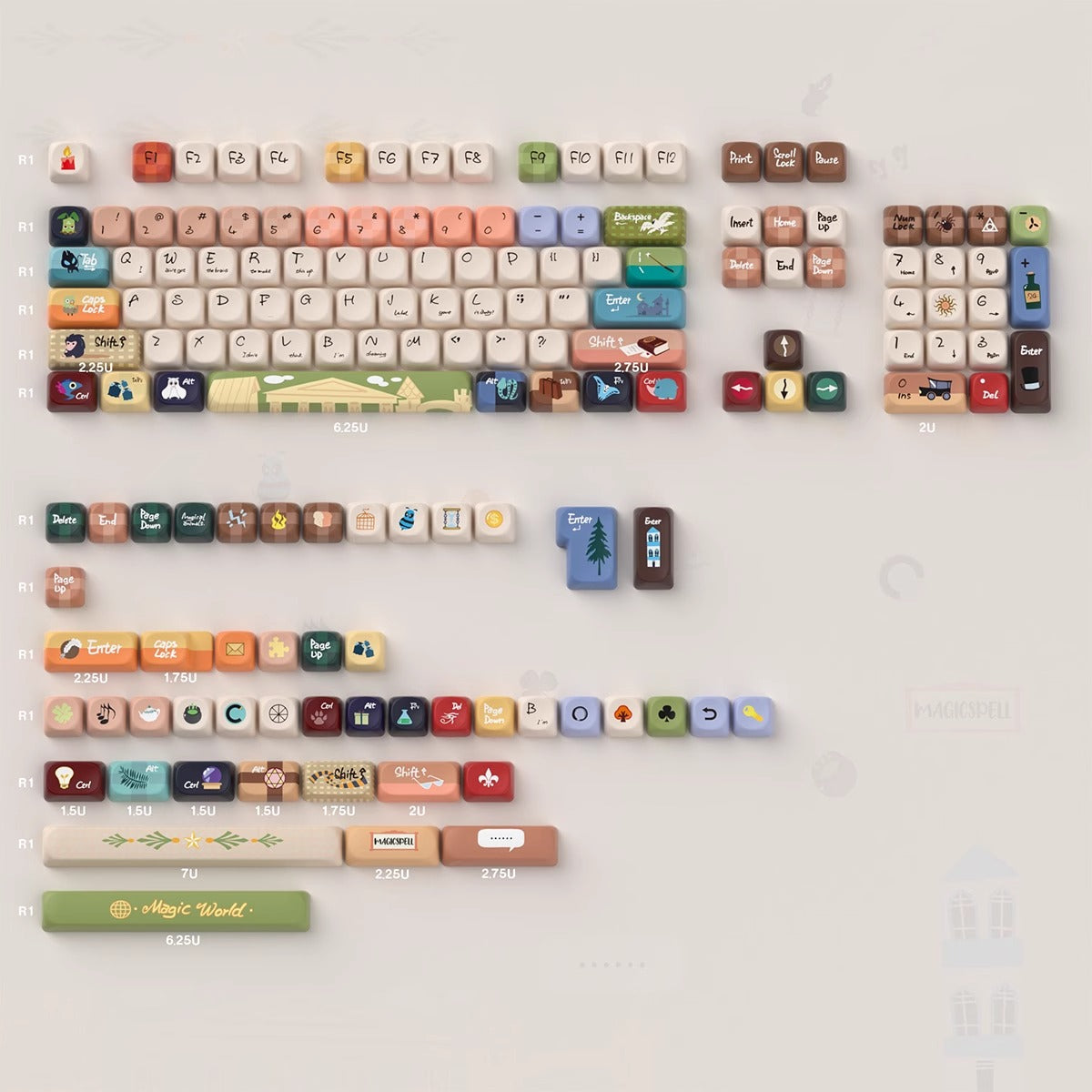 URE Magic World Cute Keycap Set, Cherry Profile, Dye Sub PBT