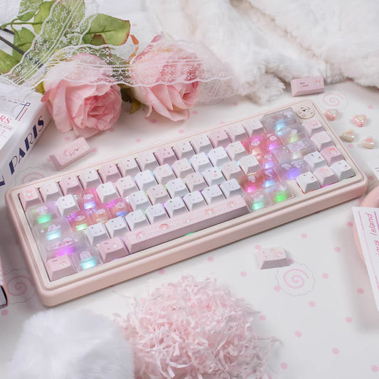 URE Melody Pink Cute Keycap Set, Cherry Profile, Dye Sub PBT + PC