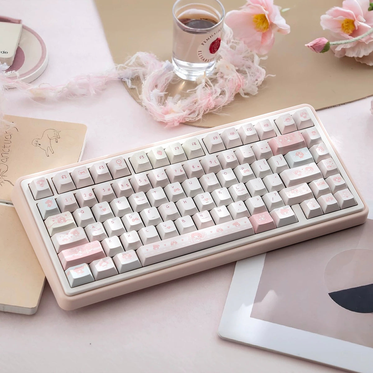 URE My Meloday Pink Cute Keycap Set, Cherry Profile, Dye Sub PBT