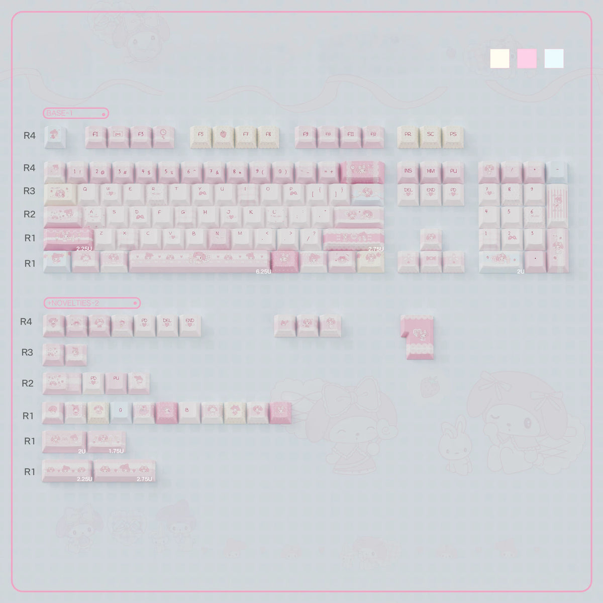 URE My Meloday Pink Cute Keycap Set, Cherry Profile, Dye Sub PBT