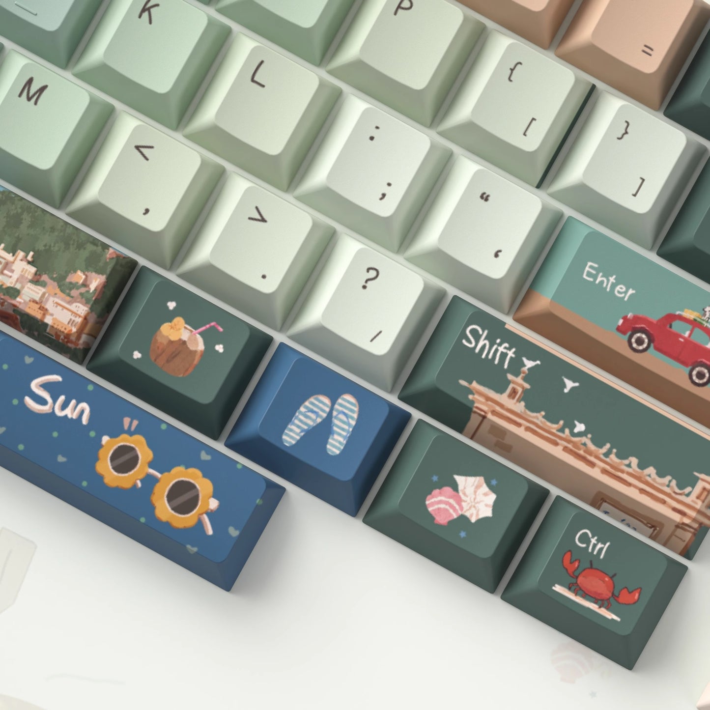 URE Seaside Town Cute Keycap Set, Cherry Profile, Dye Sub PBT