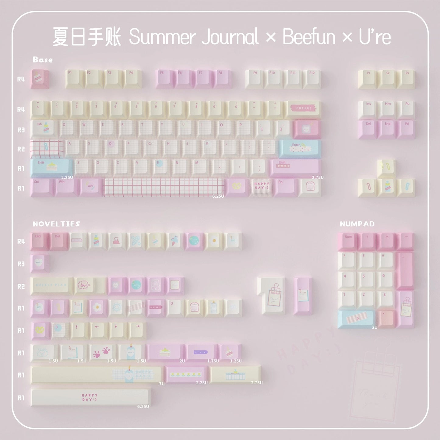 URE Summer Journal Cute Keycap Set, Cherry Profile, Dye Sub PBT