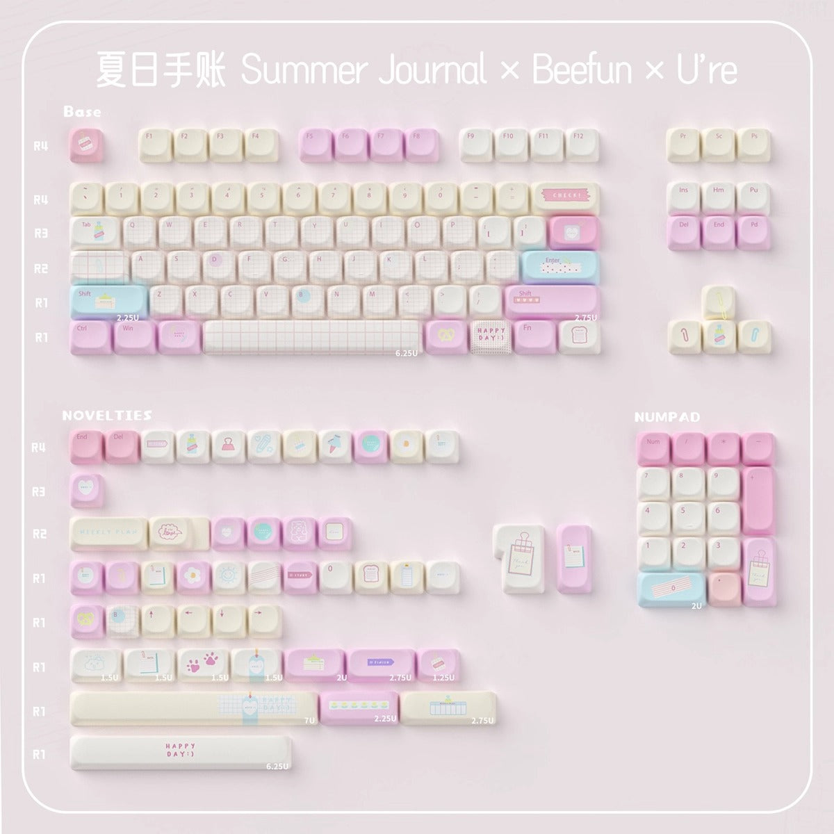URE Summer Journal Cute Keycap Set, Cherry Profile, Dye Sub PBT