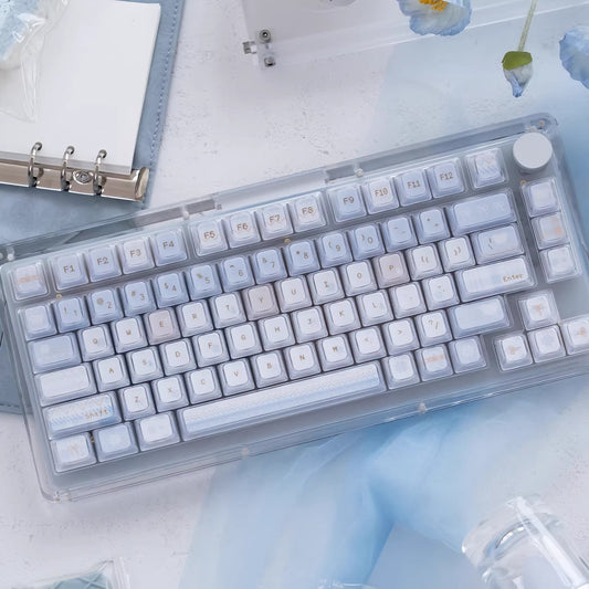 URE Winter Letter Cute Crystal Jelly Keycap Set, Cherry Profile, Dye Sub PBT + PC