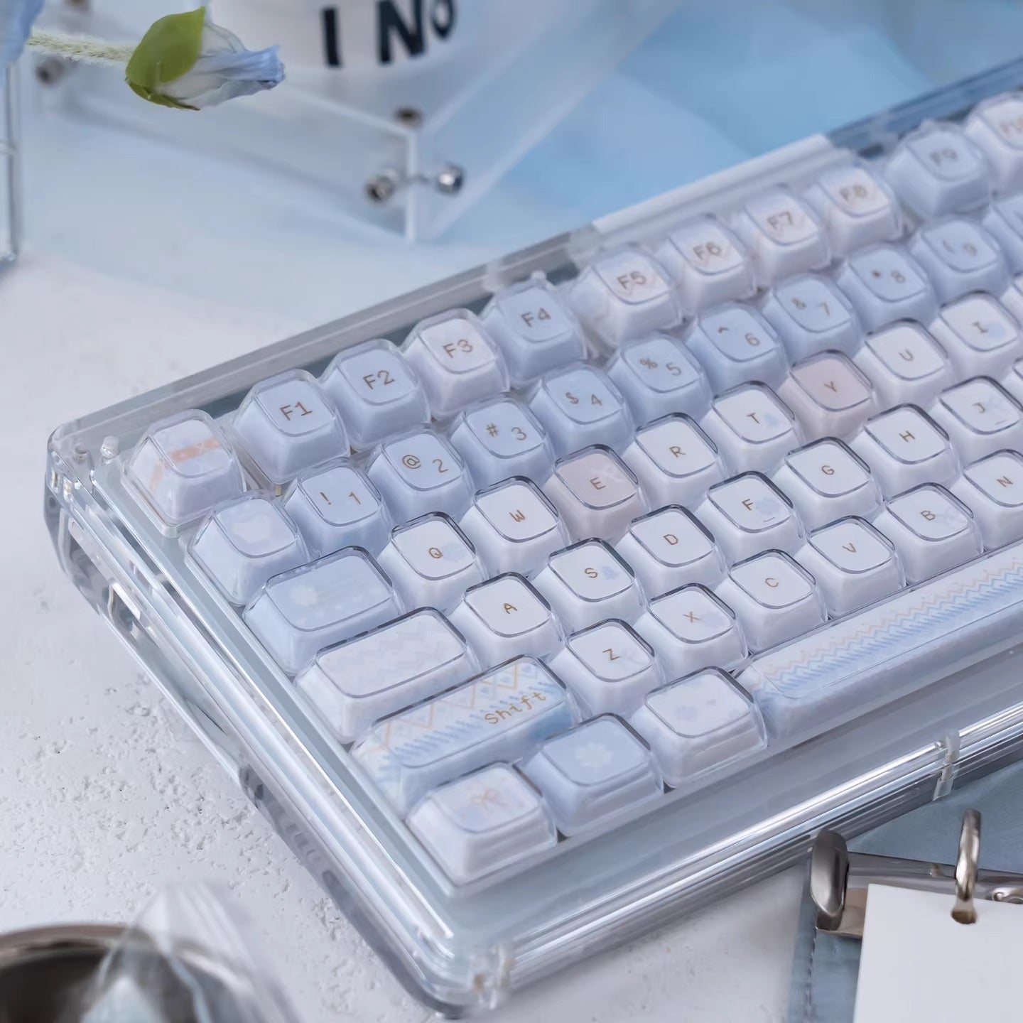 URE Winter Letter Cute Crystal Jelly Keycap Set, Cherry Profile, Dye Sub PBT + PC