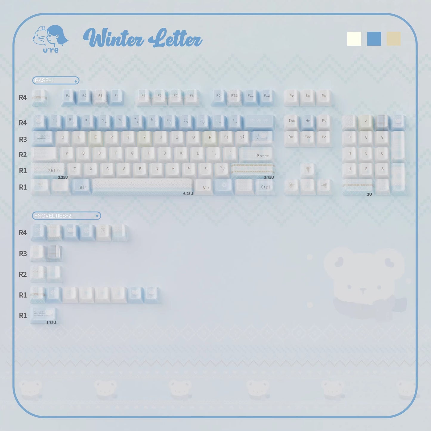 URE Winter Letter Cute Crystal Jelly Keycap Set, Cherry Profile, Dye Sub PBT + PC