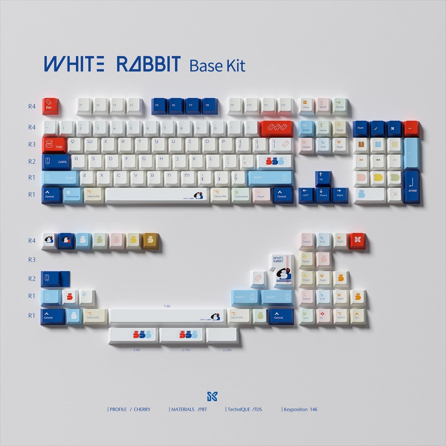 Sinokey White Rabbit Keycap Set, Cherry Profile, Dye Sub PBT
