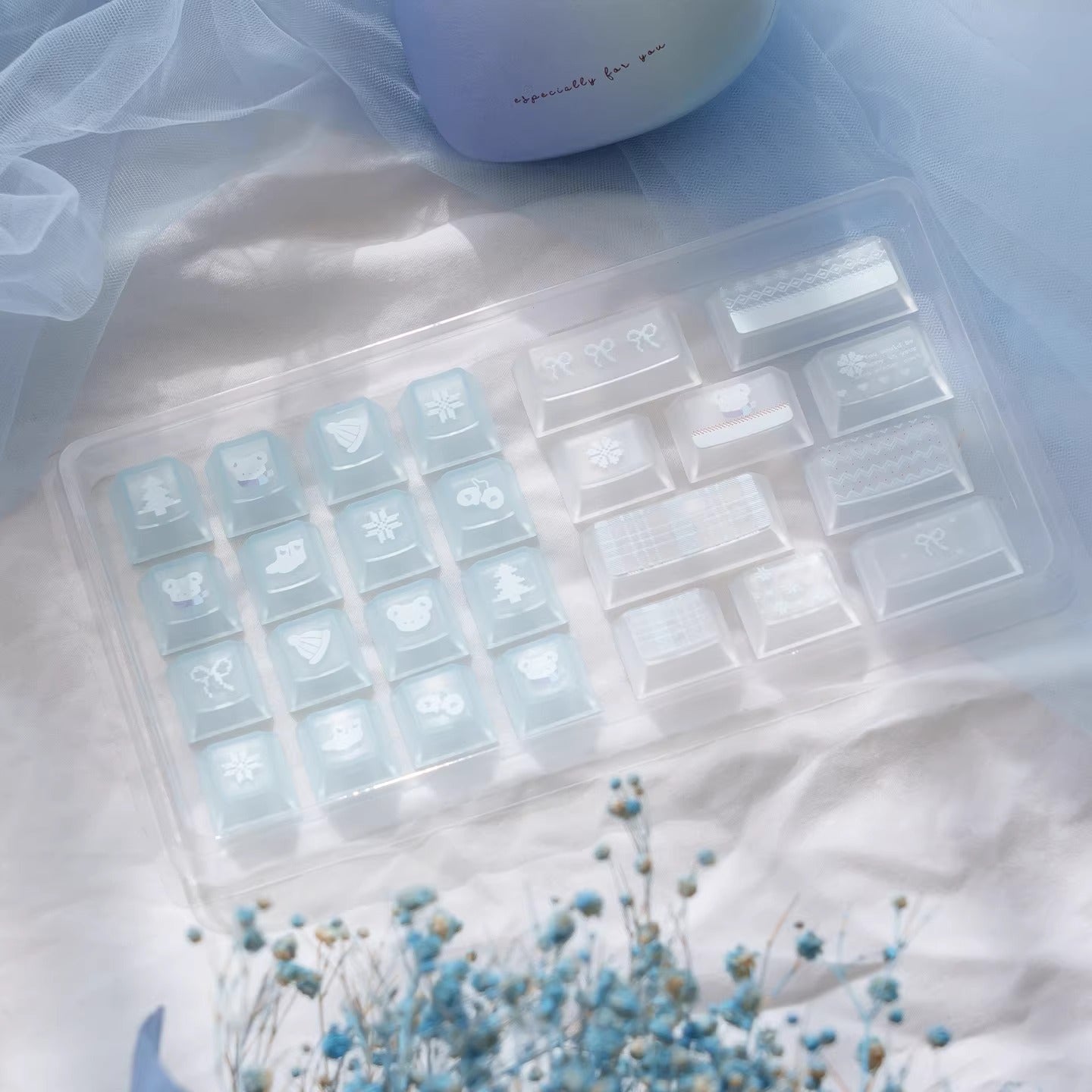 URE Winter Letter Cute Keycap Set, Cherry Profile, Dye Sub PBT + PC