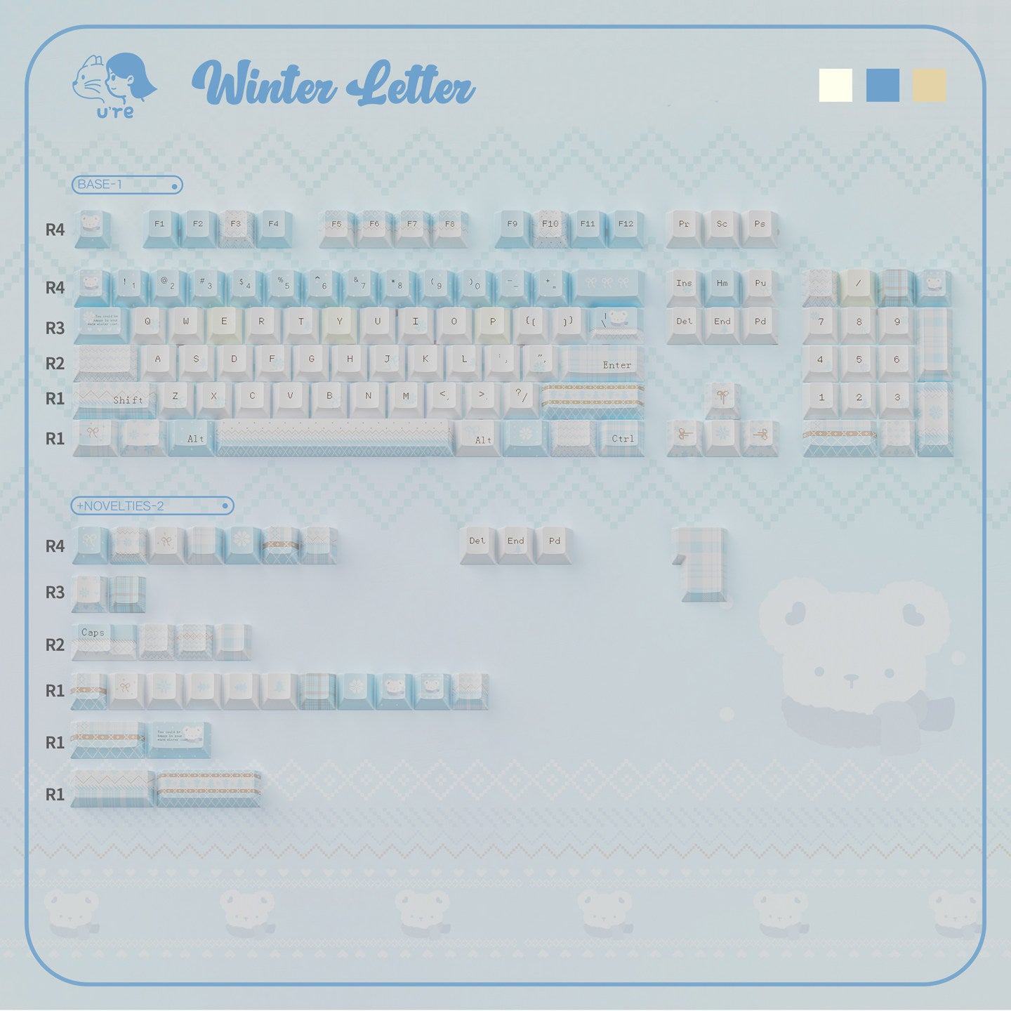 URE Winter Letter Cute Keycap Set, Cherry Profile, Dye Sub PBT + PC