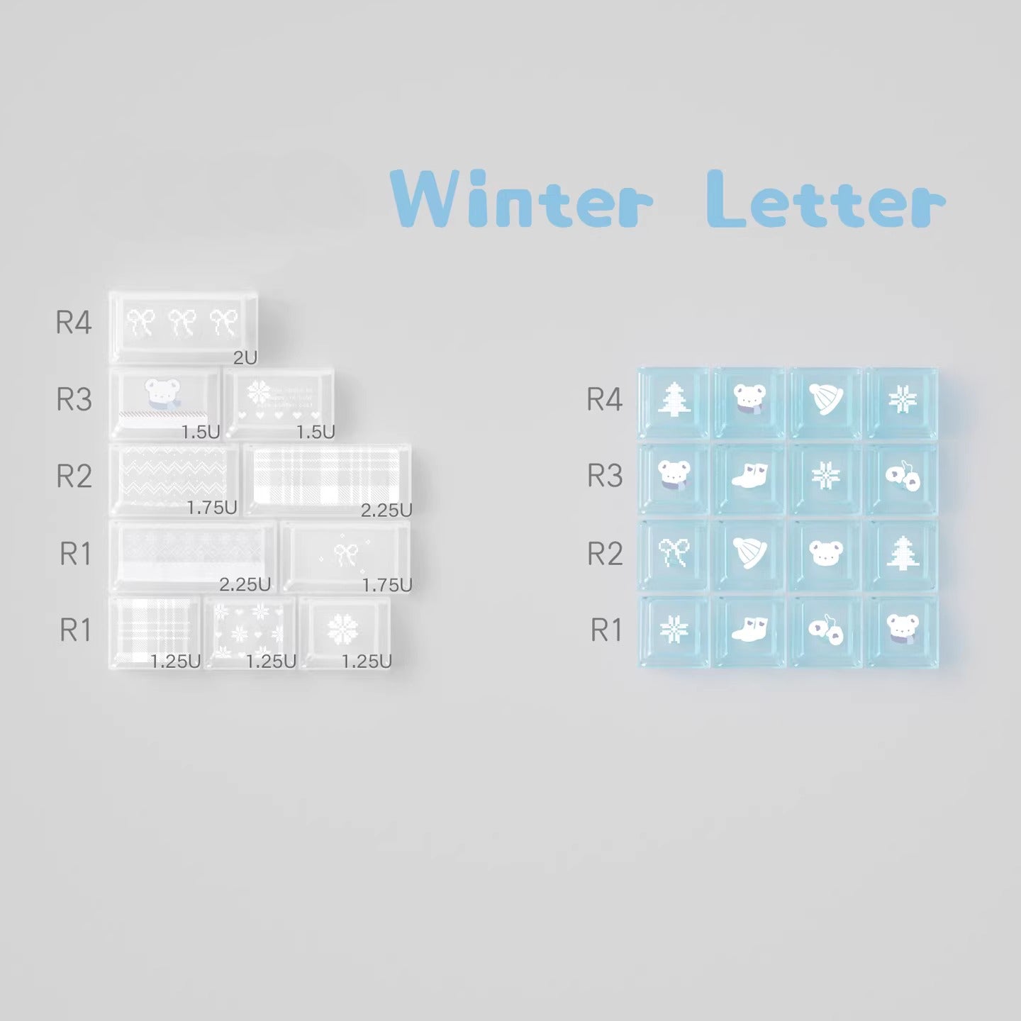 URE Winter Letter Cute Keycap Set, Cherry Profile, Dye Sub PBT + PC