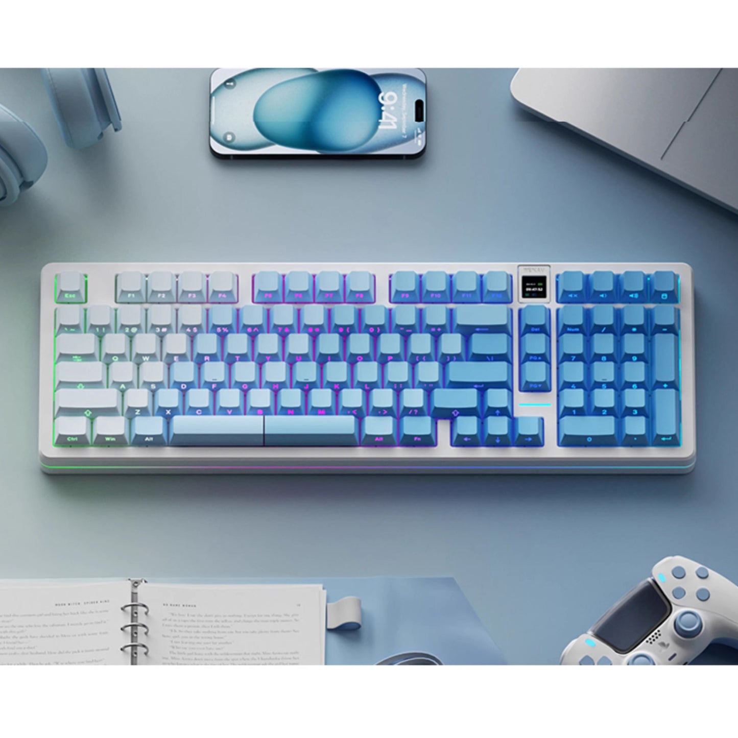 Diagonal Gradient Shine Through, Side Printed Keycap Set, Cherry Profile, Double Shot PBT Key Cap