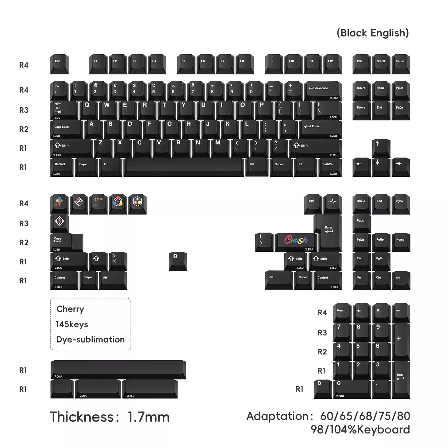 WOB Crush80 Keycap Set, Cherry Profile, PBT Dye Sub Key Cap