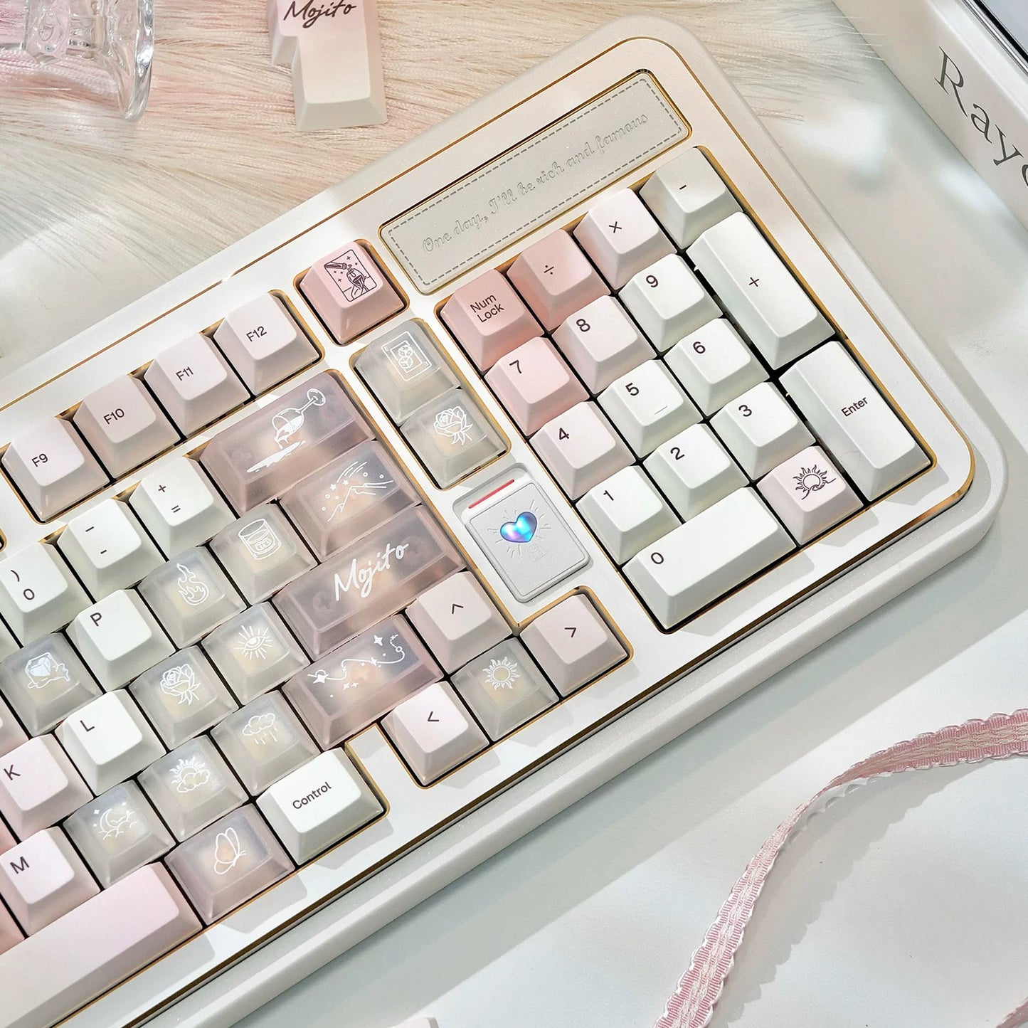 White Peach Mojito Cute Keycap Set, Cherry Profile, Dye Sub PBT + PC