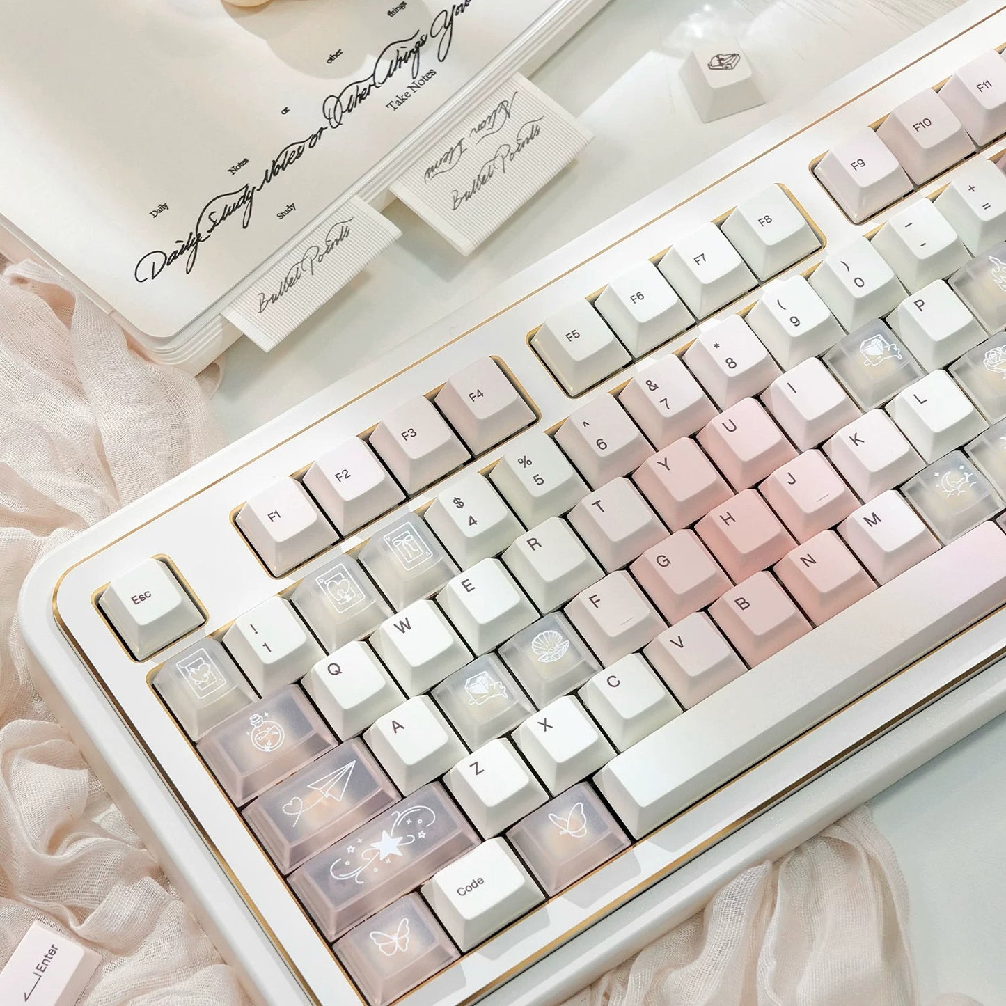 White Peach Mojito Cute Keycap Set, Cherry Profile, Dye Sub PBT + PC