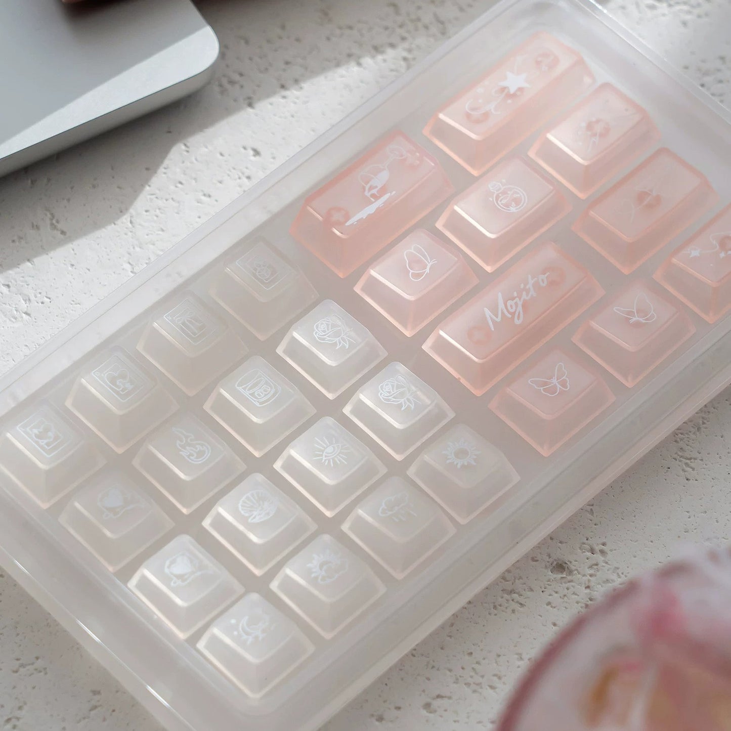 White Peach Mojito Cute Keycap Set, Cherry Profile, Dye Sub PBT + PC