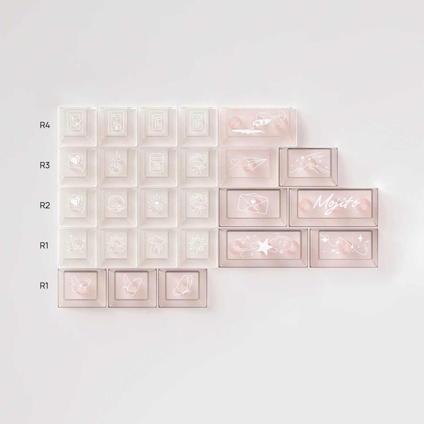 White Peach Mojito Cute Keycap Set, Cherry Profile, Dye Sub PBT + PC