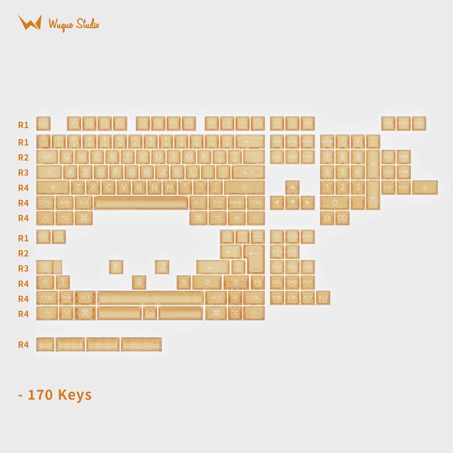 Wuque Studio Amber Transparent Keycap Set, OSA profile