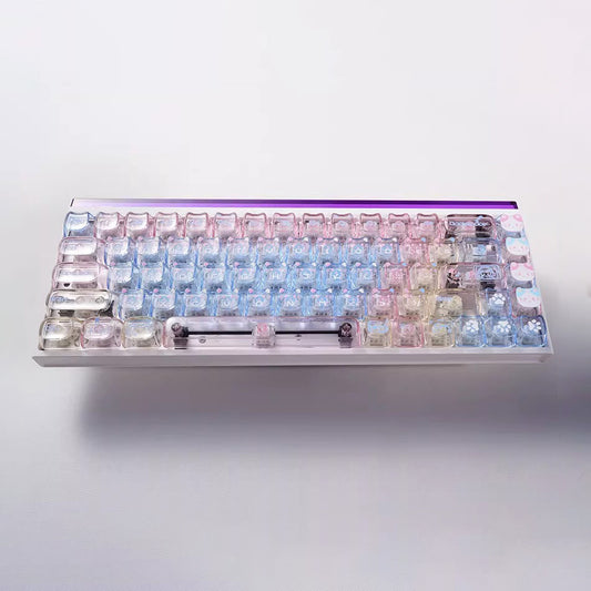 Lazy Cat Cute Transparent Keycap Set, MAO+MOA Profile, PC Transparent Key Cap